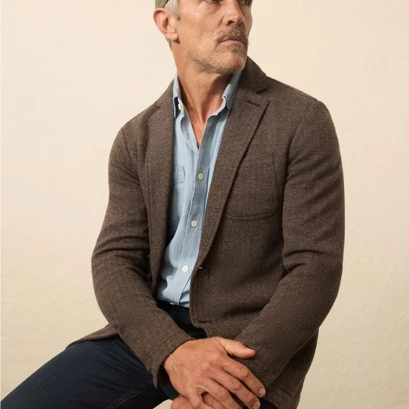 Faherty Men’s Blazer - Woodland Herringbone (Brown)